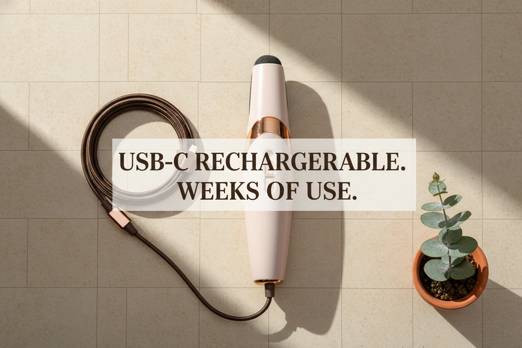 USB-C RECHARGEABLE. ONE CHARGE, WEEKS OF USE.
