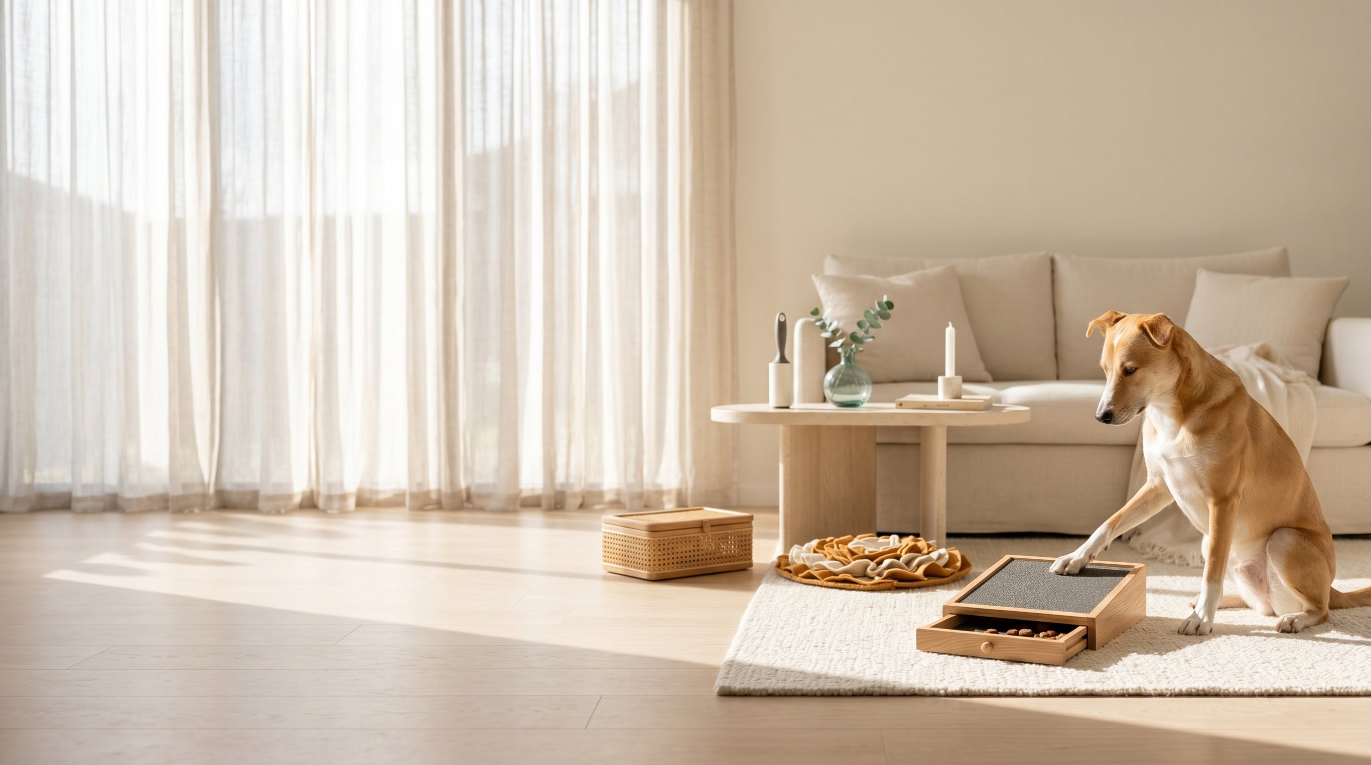 Wombat Haul hero — sunlit Aussie home with dog and curated everyday essentials